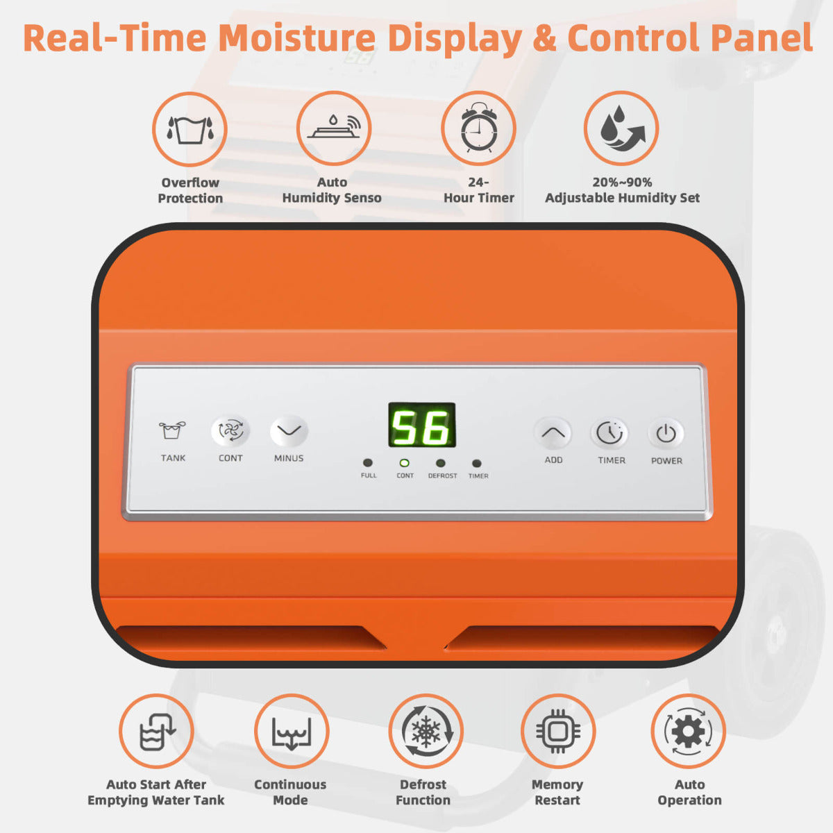 63L Efficient Commercial Dehumidifier with 264.86 CFM air flow 24H Timer and Auto Defrost