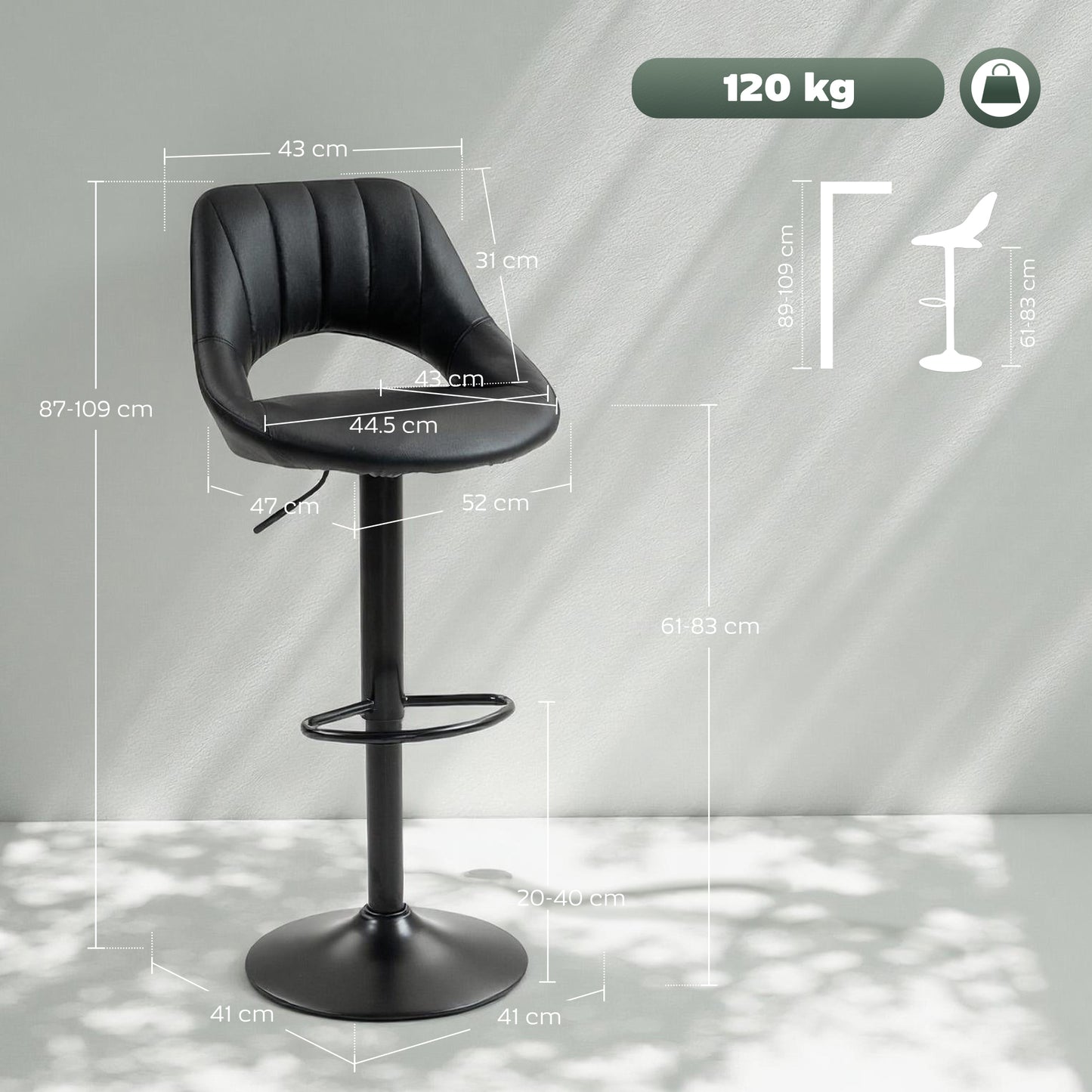 HOMCOM Set of Two Faux Leather Bar Stools - Black