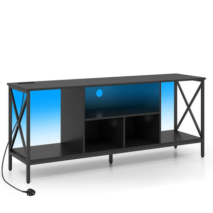 65 Inch TV Stand with LED Lights & Open Storage Shelves for Living Room Bedroom-Black
