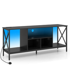 65 Inch TV Stand with LED Lights & Open Storage Shelves for Living Room Bedroom-Black