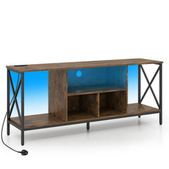 65 Inch TV Stand with LED Lights & Open Storage Shelves for Living Room Bedroom-Rustic Brown
