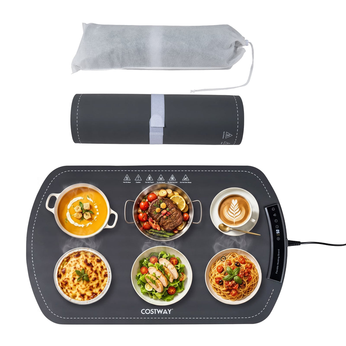 65 x 40 cm Food Warming Mat with Rapid Heating and Carrying Bag Included-Grey