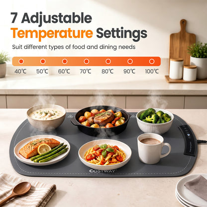 65 x 40 cm Food Warming Mat with Rapid Heating and Carrying Bag Included-Grey