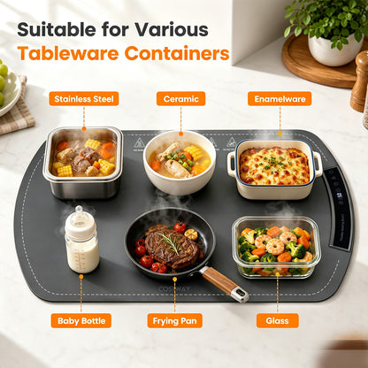 65 x 40 cm Food Warming Mat with Rapid Heating and Carrying Bag Included-Grey