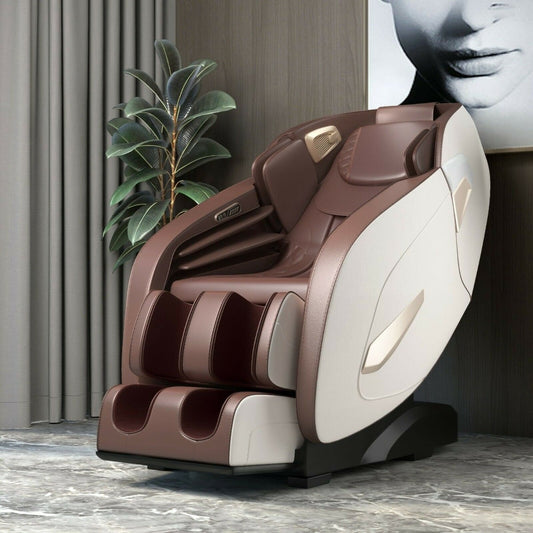 Electric Shiatsu Massage Chair with SL Track, Bluetooth, Heat and Airbag-Brown