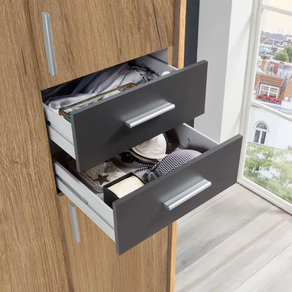 FENTON 6 Door Mirrored Wardrobe Oak and Graphite 270cm