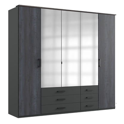 BODDEN 5 Door Wardrobe Graphite 225cm