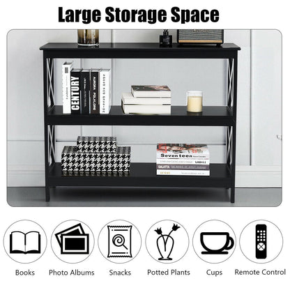 Industrial 3-Tier Console Table with Storage Shelf-Black