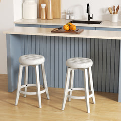 360° Swivel Upholstered Bar Stool Set of 2 with Footrest-White