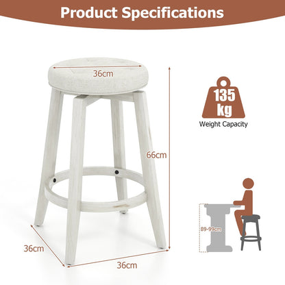 360° Swivel Upholstered Bar Stool Set of 2 with Footrest-White