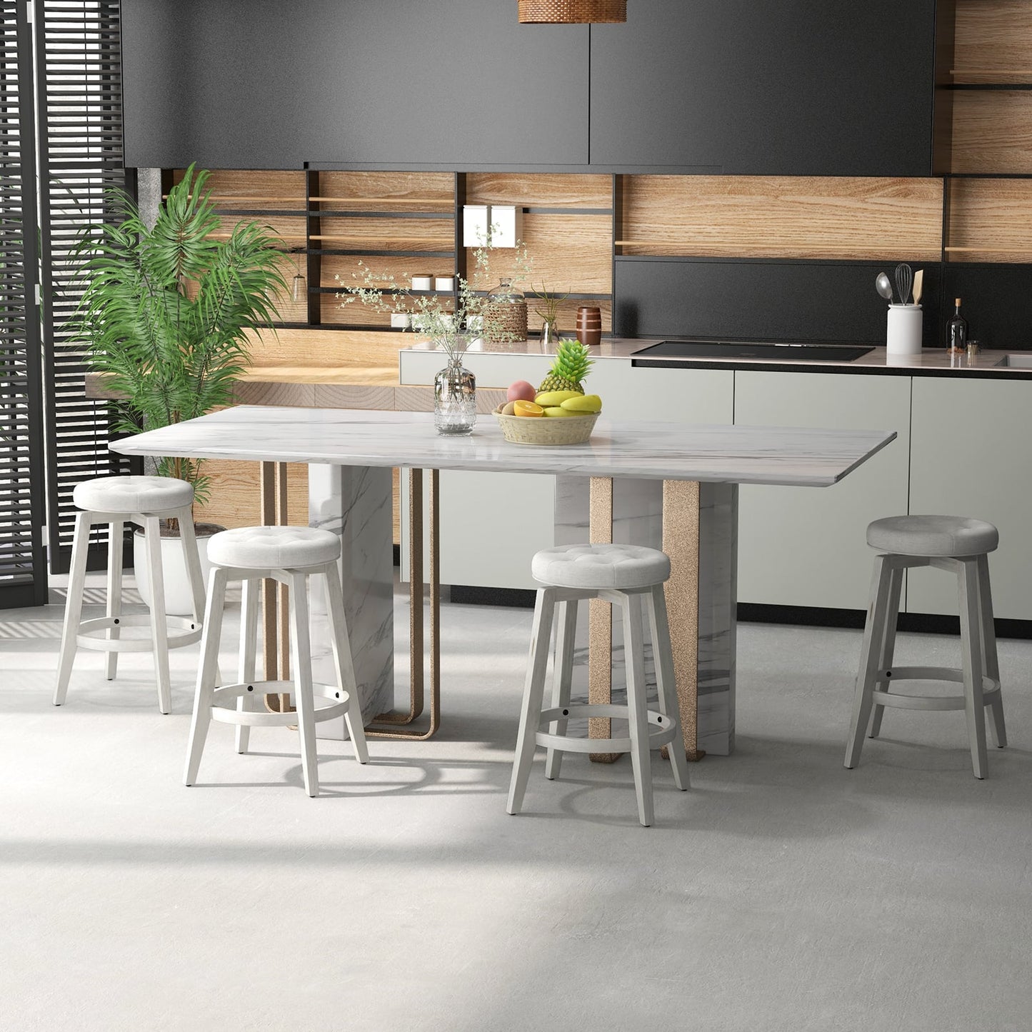 360° Swivel Upholstered Bar Stool Set of 2 with Footrest-White