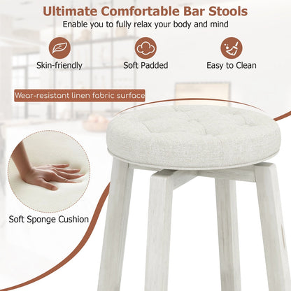 360° Swivel Upholstered Bar Stool Set of 2 with Footrest-White