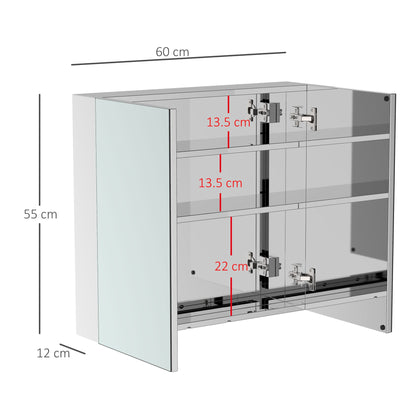 HOMCOM Bathroom Mirror Cabinet, Stainless Steel Wall Mounted Bathroom Storage Cabinet with Double Doors, 60x55cm