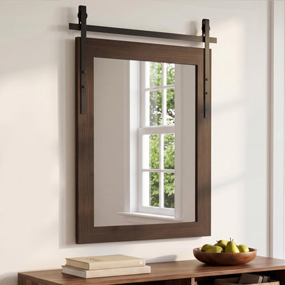HOMCOM 110 x 66 cm Rectangle Mirror, Farmhouse Wall Mirror for Living Room, Bedroom, Hallway, Dark Brown