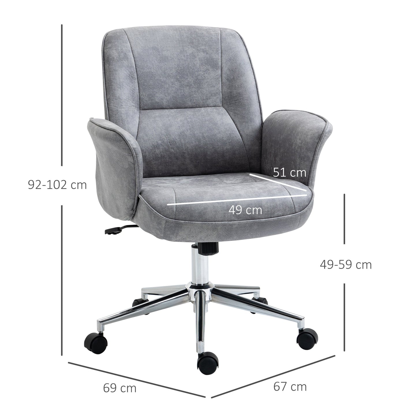 Vinsetto Swivel Computer Office Chair Mid Back Desk Chair Home Study Bedroom, Light Grey