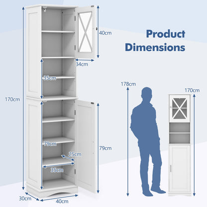 67 Inch Floor Storage Bathroom Cabinet with 5 Adjustable Shelves-White