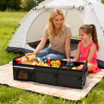 67 L Car Trunk Organizer with Lid 3-Compartment Portable Storage Box-Black