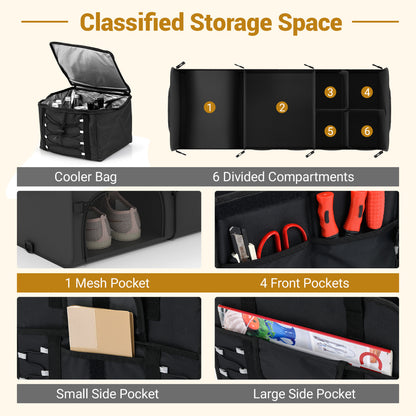 67 L Car Trunk Organizer with Lid 3-Compartment Portable Storage Box-Black