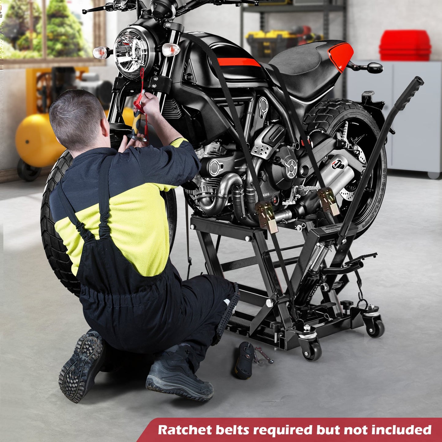 680 kg Motorcycle Hydraulic Lift with 3-Level Height Adjustable Platform-Black