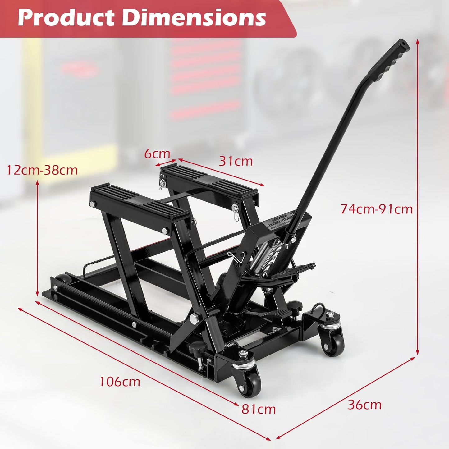 680 kg Motorcycle Hydraulic Lift with 3-Level Height Adjustable Platform-Black