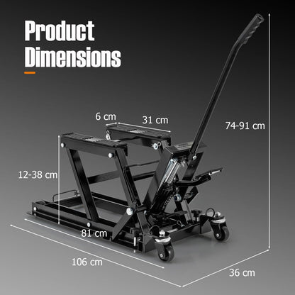 680KG Motorcycle Lift Jack with 4 Wheels and Footplates-Black