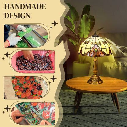 HOMCOM Stained Glass Table Lamp, Handmade Antique Bedside Lamp, Decorative Night Light for Bedroom, Living room, Home, Nightstand