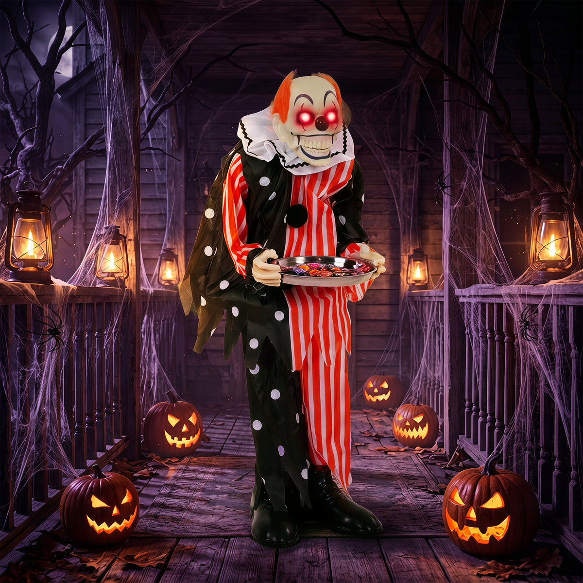 HOMCOM Animated Clown Halloween Decoration, Scary Halloween Animatronics Decor with Sound Touch Activated