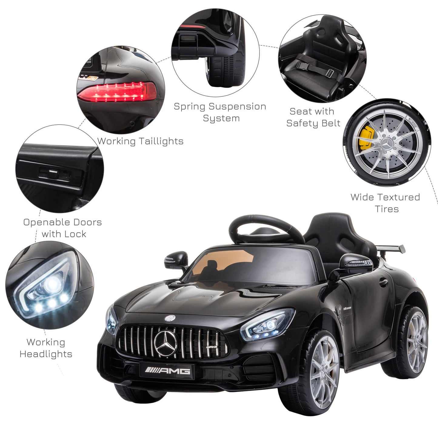 12V Battery-powered 2 Motors Kids Electric Ride On Car GTR Toy with Parental Remote Control Music Lights MP3 for 3-5 Years Old Black