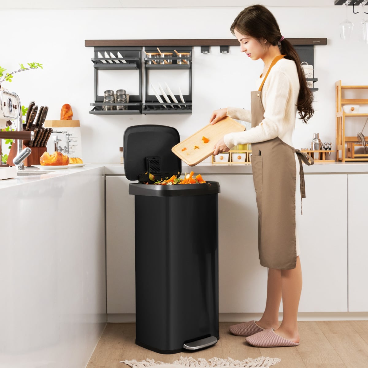 68L Step Trash Can with Soft Close Lid and Deodorizer Compartment-Black