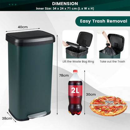 68L Step Trash Can with Soft Close Lid and Deodorizer Compartment-Dark Green