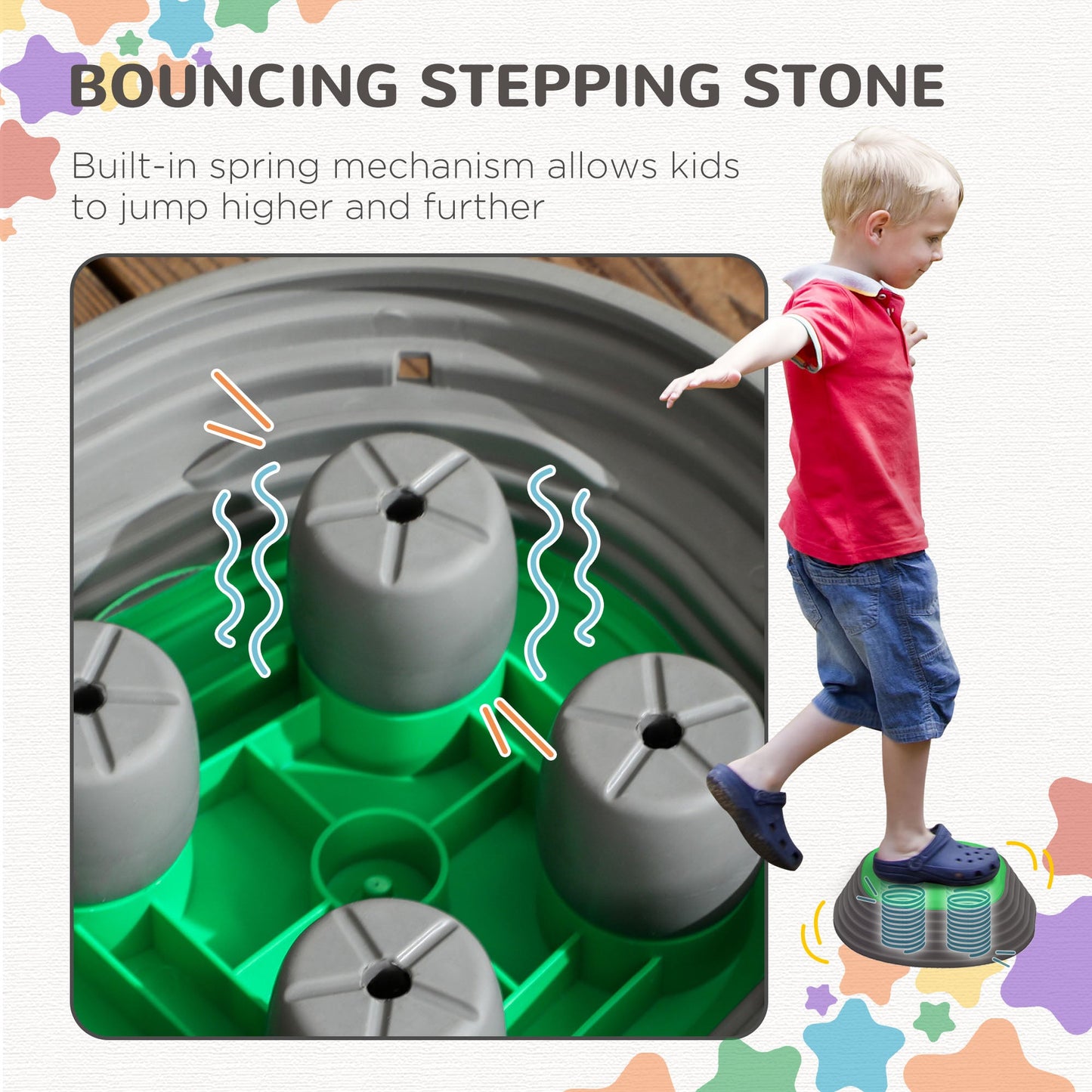 ZONEKIZ Kids Stepping Stones, 11 Pieces Balance River Stones for Obstacle Course, Stackable Non-Slip Starfish Shape, Sensory Play for Indoors, Outdoors