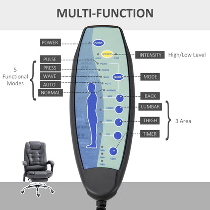 Vinsetto Vintage High Back Heated Massage Office Chair w/ 6 Vibration Points Dark Grey