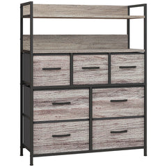 HOMCOM Rustic Chest of Seven Fabric Drawers - Grey Wood Effect