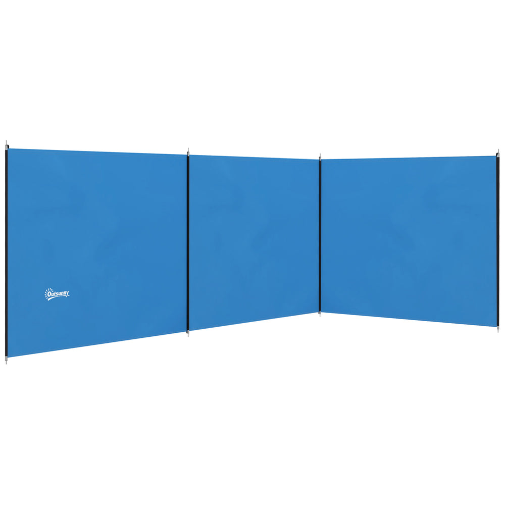 Outsunny 4 Pole Camping Windbreaks, Beach Wind Shield Shelter with Carry Bag and Steel Poles, Outdoor Caravan Privacy Shield, 540cm x 150cm, Blue