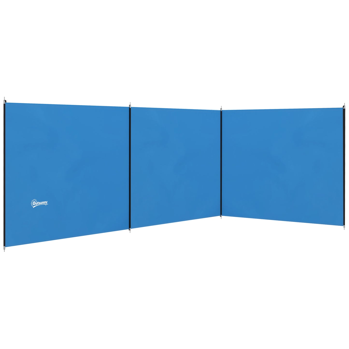 Outsunny 4 Pole Camping Windbreaks, Beach Wind Shield Shelter with Carry Bag and Steel Poles, Outdoor Caravan Privacy Shield, 540cm x 150cm, Blue