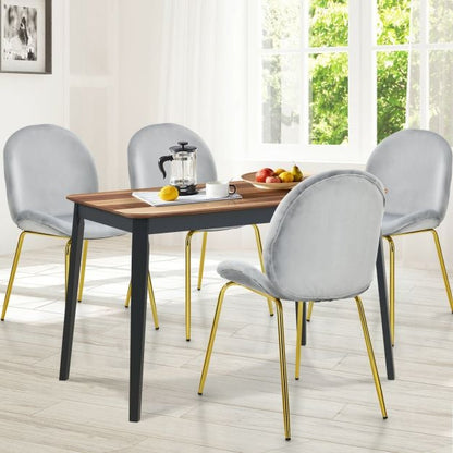 Set of 2 Velvet Dining Chair with Golden Finished Steel Legs-Grey