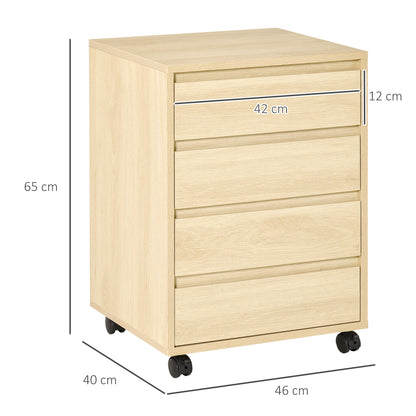 HOMCOM Four-Drawer Office Filing Cabinet, with Wheels - Natural