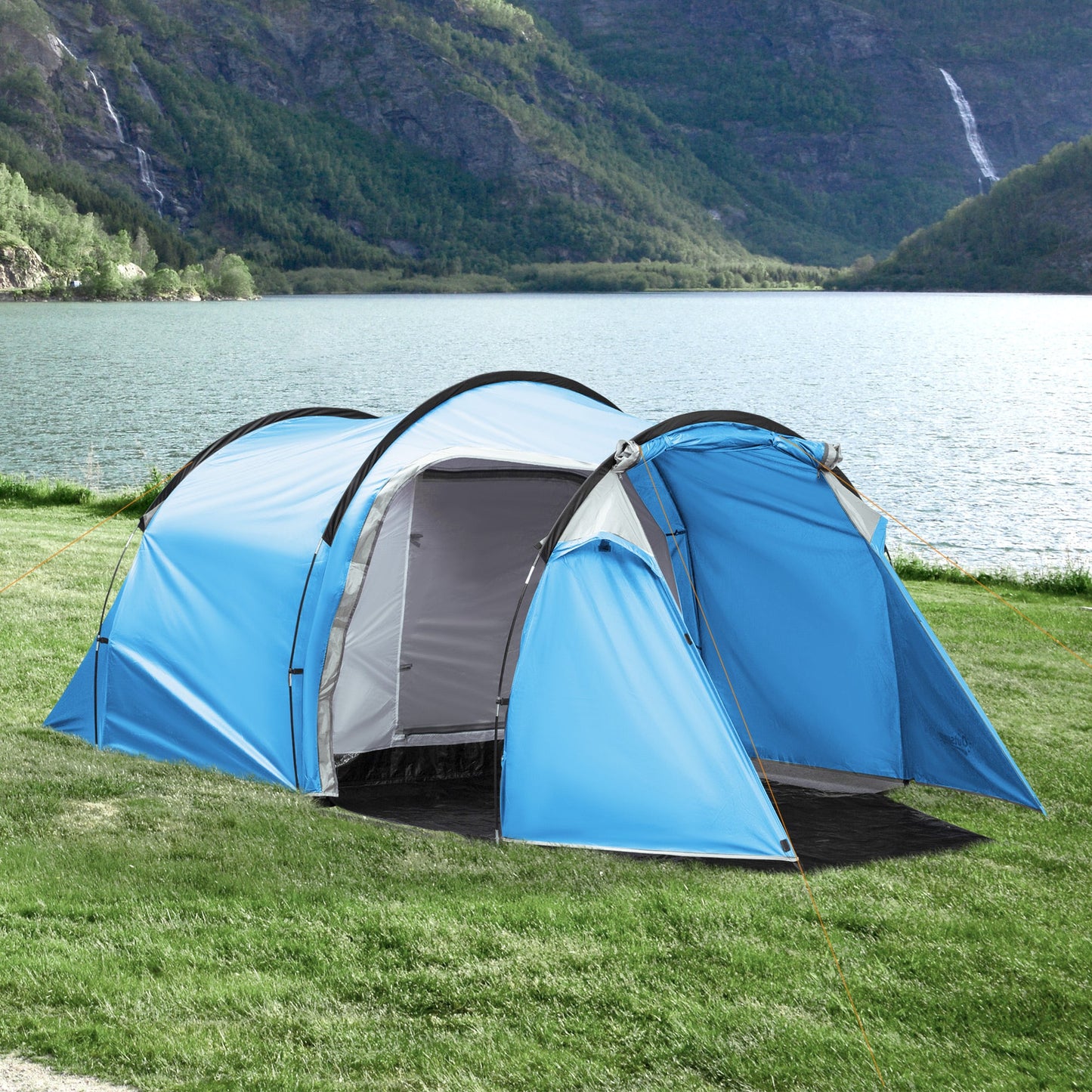 خيمة تخييم Outsunny 2-3 Man Tunnel Tent مع فتحات تهوية للشرفة وغطاء مقاوم للطقس وصيد الأسماك والمشي لمسافات طويلة والمهرجانات والمنزل