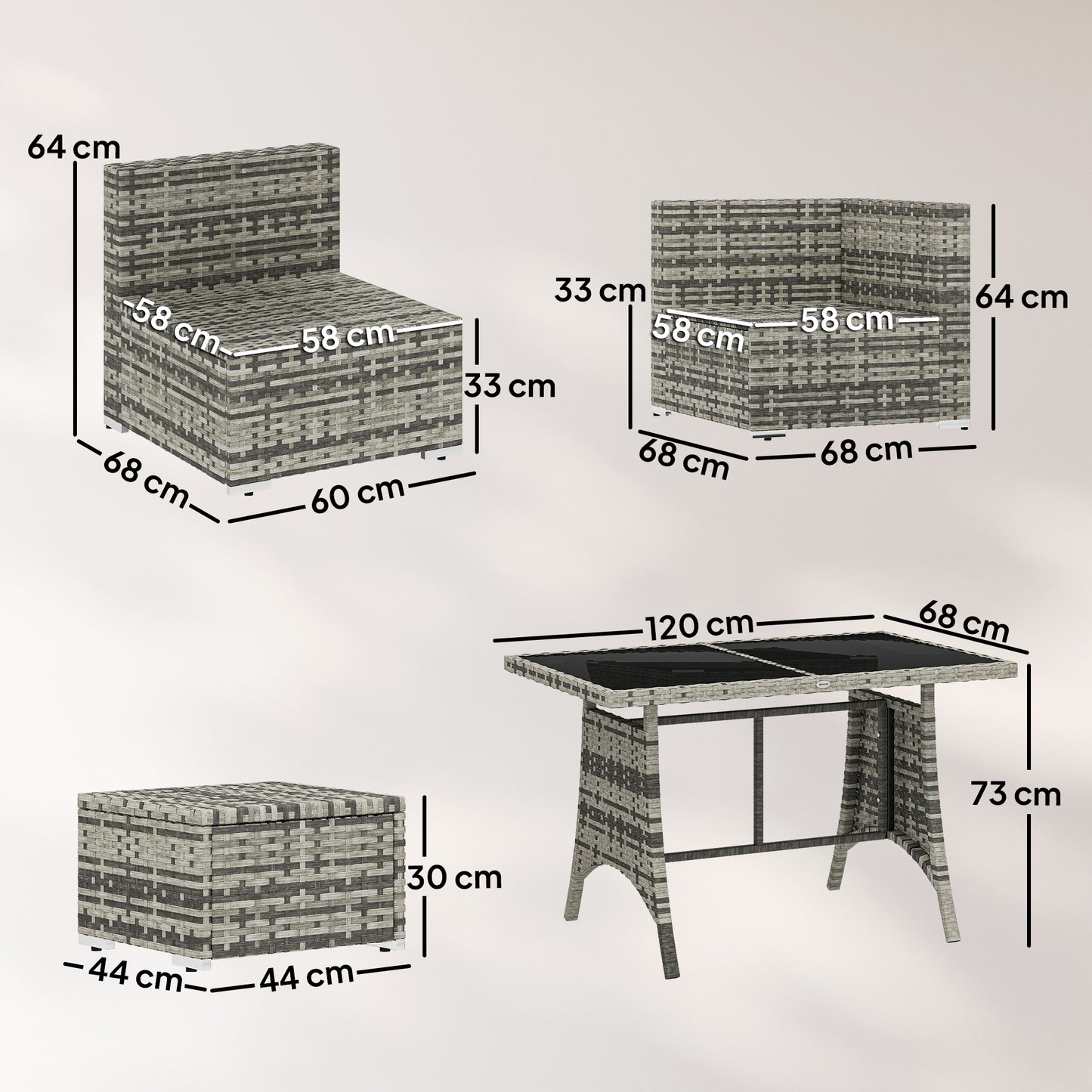 Outsunny 10 Piece Rattan Garden Furniture Set, 2 Corner Sofas with 4 Chairs, 4 Stools and Coffee Table, Outdoor Patio Furniture