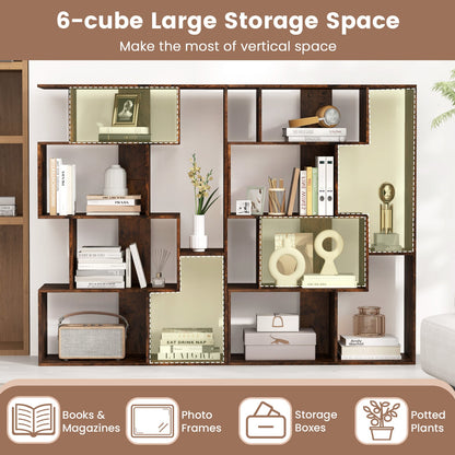 6-Cube Open-back Geometric Bookshelf with Anti-tip Kits-Coffee