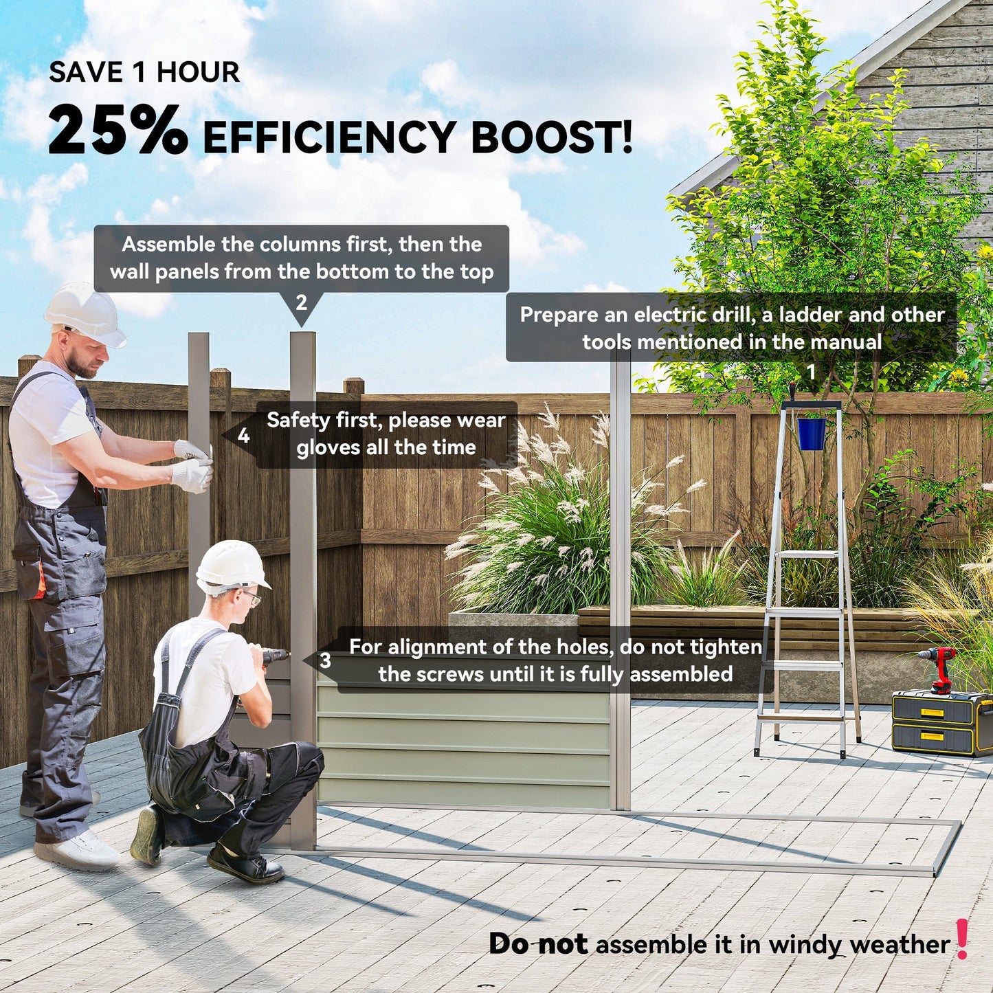 Outsunny 3.7 x 7.9ft Galvanised Steel Shed, with Latched Door and Padlock - Light Grey