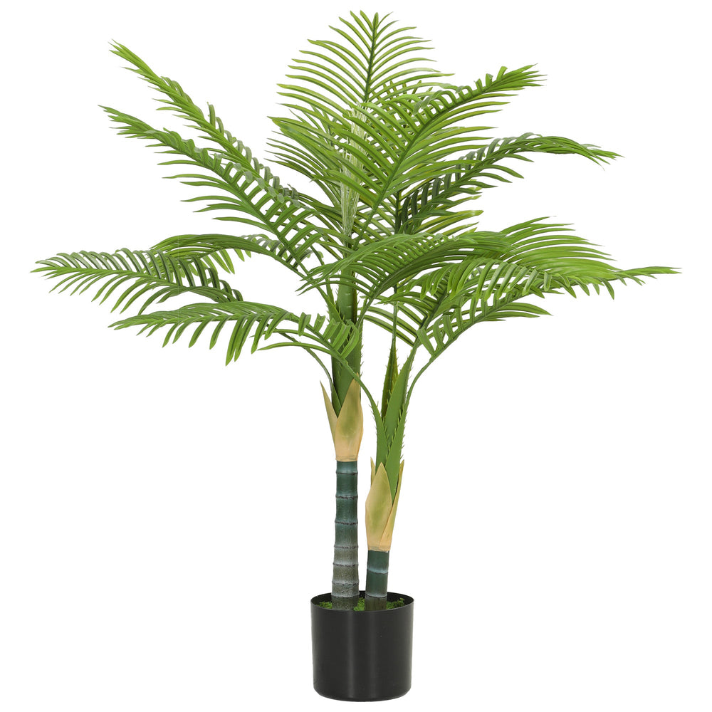 HOMCOM Artificial Palm Tree with 14 PEVA Leaves, 120cm Decorative Artificial Plant with Pot and Moss Effect, Green