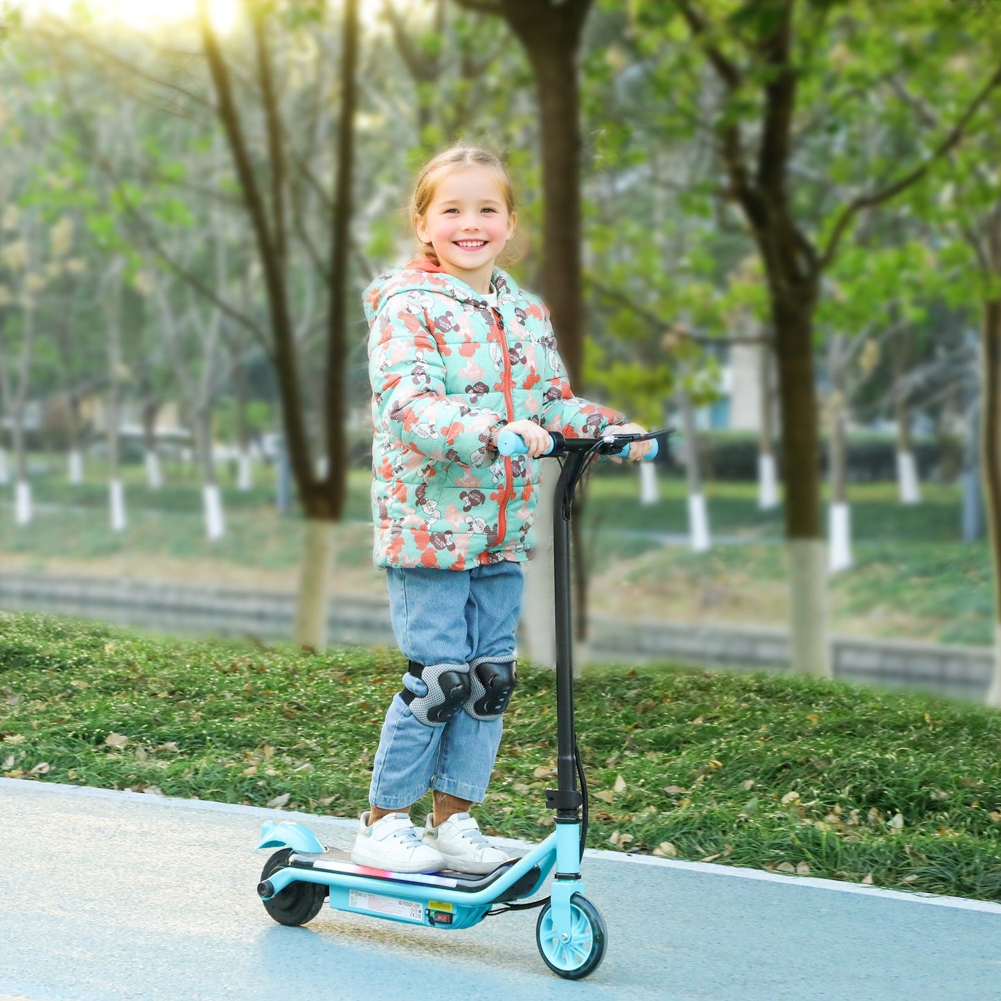 AIYAPLAY Electric Scooter for Kids Aged 6-14 Years, with Colourful Lights, Blue