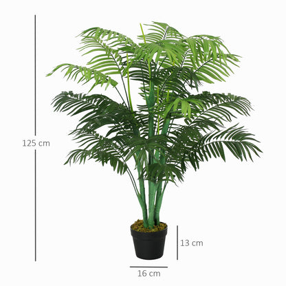 Outsunny 125cm/4FT Artificial Palm Plant Decorative Tree with Nursery Pot, Fake Plastic Indoor Home Office D√É¬©cor, Green