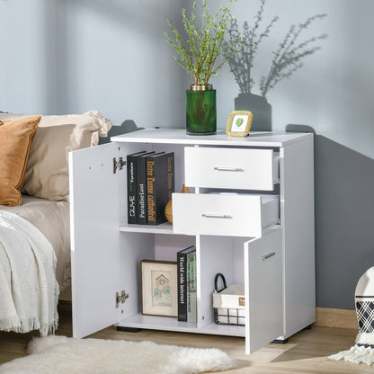 HOMCOM Sideboard, Modern Storage Cabinet with 2 Drawers, 2 Doors and Adjustable Shelf, Kitchen Cabinet for Living Room, Dining Room, High Gloss White