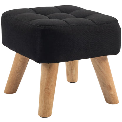 HOMCOM Linen-Look Square Padded Footstool - Black