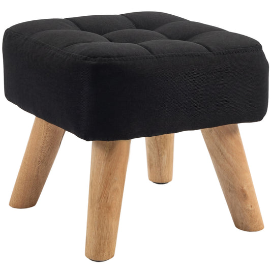 HOMCOM Linen-Look Square Padded Footstool - Black