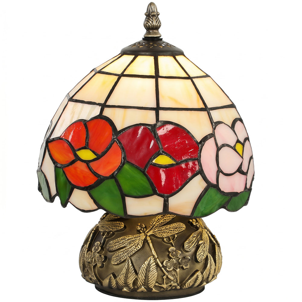 HOMCOM Handcrafted Classic Stained Glass Bedside Lamp, Tiffany-Style Table Lamp with Sculpted Dragonfly Base, Multi-Coloured