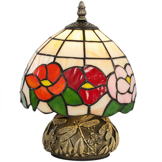 HOMCOM Handcrafted Classic Stained Glass Bedside Lamp, Tiffany-Style Table Lamp with Sculpted Dragonfly Base, Multi-Coloured