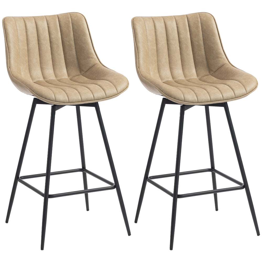 HOMCOM Set of 2 PU Leather Swivel Bar Stools - Light Brown